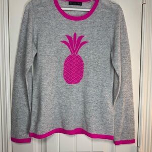 Hannah Rose Cashmere Grey and Pink Pineapple Sweater - Size M